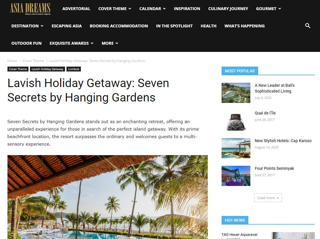 Asia Dreams - Lavish Holiday Getaway: Seven Secrets by Hanging Gardens