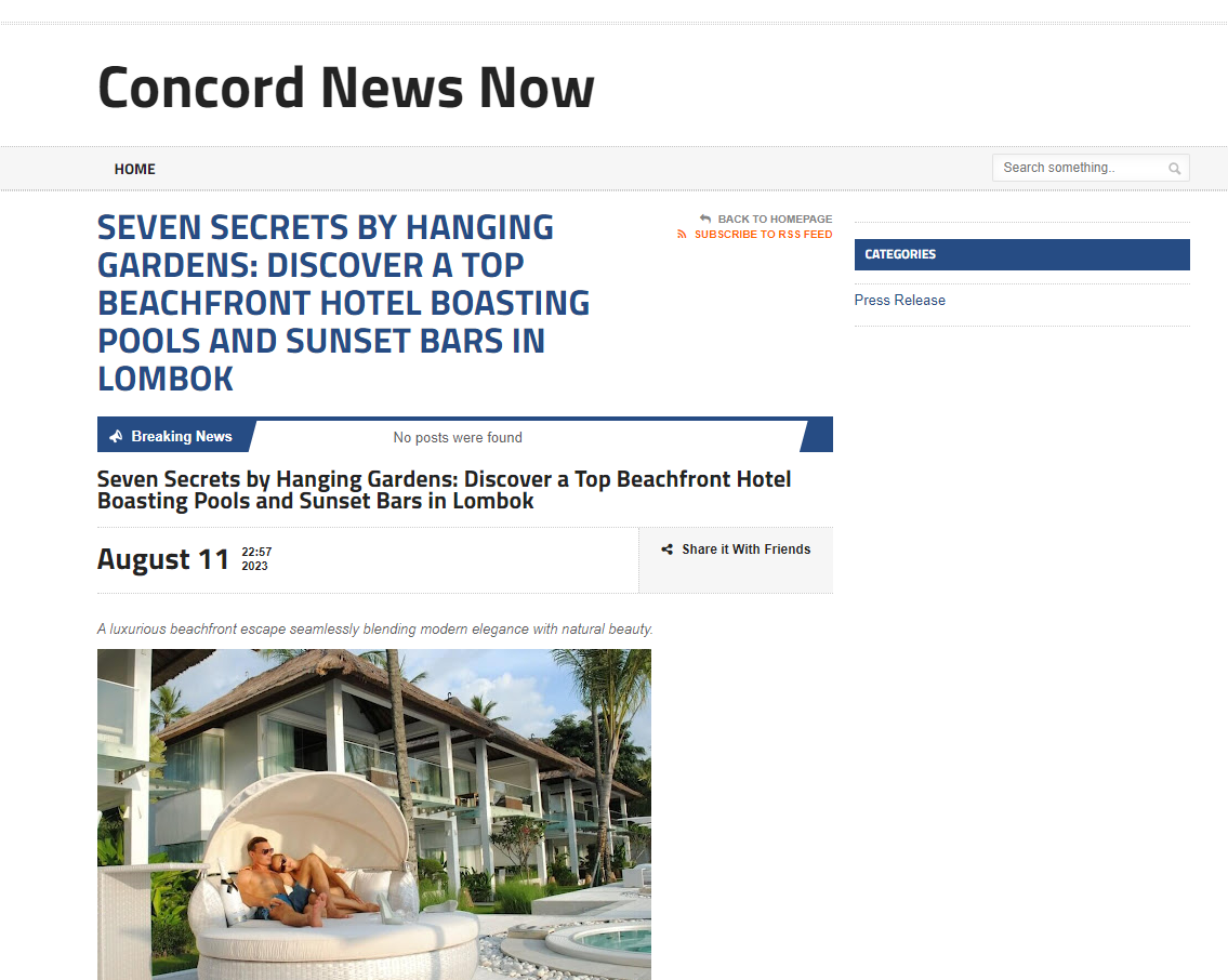 Concord News - Seven Secrets by Hanging Gardens: Discover a Top Beachfront Hotel Boasting Pools and Sunset Bars in Lombok