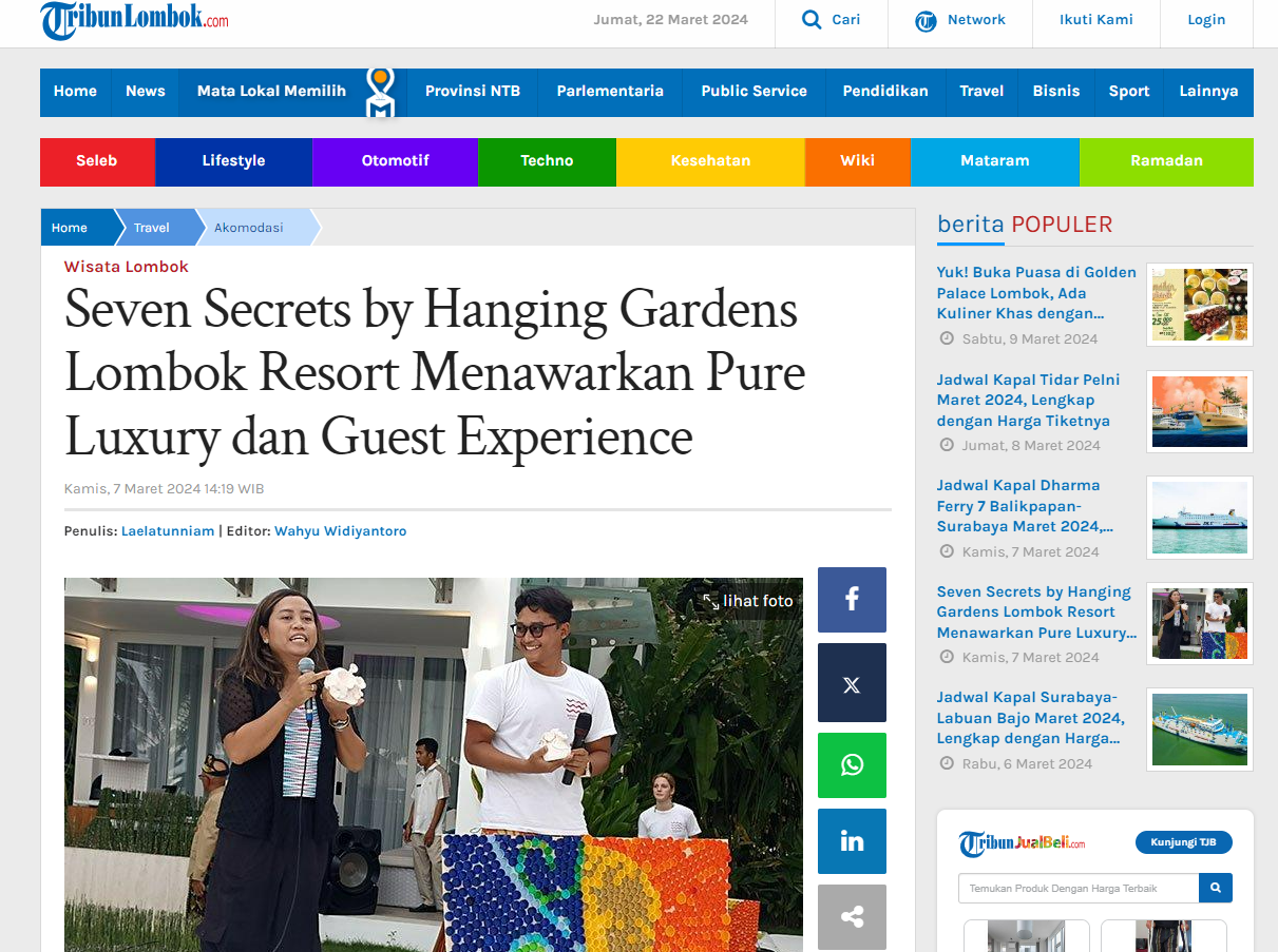 Tribun News - Seven Secrets by Hanging Gardens Lombok Resort Menawarkan Pure Luxury dan Guest Experience